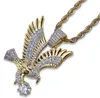 14K Iced Out Diamond Eagle Pendant Necklace Bling Micro Pave Cubic Zirconia Simulated Diamonds 24inch Rope Chain Hip Hop