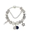 Temperament Star Moon Charm Bracelet Aplicable a Pandora Jewelry Silver Plated DIY White Crystal Beaded Bracelet with Box Ms. Gift