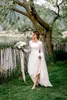 Vintage Lace A-line Modest Wedding Dresses With Sheer Long Sleeves Round Neck Corset Back 2020 New A-line Modest Bridal Gowns With Sash