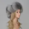 Ny stil Vinter Äkta Real Fox Fur Hat Kvinnor 100% Naturlig Real Fox Fur Cap 2018 Kvalitet Varm Ryssland Real Fox Fur Bomber Caps D19011503