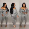 Jumpsuit dragkedja front slash neck av axel lång puff ärm tjocka romer mode överaller kvinnliga jumper kvinnor bodysuit