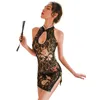 Sexy Nightclub Cheongsam Lingerie Mulheres Perspectiva Mesh Verão Vestido Chinês Tradicional para Mulheres Mini Vestido Mini Vestido QIPAO