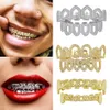 18K Gold Hip Hop Full Diamond Hollow Teeth Grillz Dental Iced Out Fang Grills Braces Tooth Cap Vampire Cosplay Rapper Jewelry Wholesale