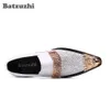 Batzuzhi italien Type chaussures en cuir formelles hommes hommes chaussures habillées hommes bout pointu blanc clignotant chaussures de mariage, grandes tailles 38-46