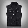 Men's Jackets Men Fashion Vintage Metal Rivet Punk Motorcycle Sleeveless Jeans JacketsMale Casual Slim Fit Black Denim Vests Plus Size 4XL 5