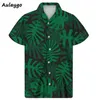 Verão cubano homem camisa plantas tropicais impressas colarinho fino manga curta solta havaiano shir 2020 nova camisa hombre