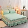 3pcs set Beige Princess Lace Bedding Bed sheet Pillowcases Solid Girls Bedspread Bed Skirt Wedding Decoration Mattress Cover For 1195T