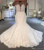 Real Image Mermaid Lace Bröllopsklänningar med avtagbar sjal Sheer Back Beaded Appliques Bride Wedding Gowns Luxury