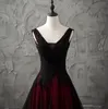 Vintage Red and Black Gothic Wedding Dresses 2019 V Neck Sleeveless Beaded Lace Appliques A-line Tulle Vintage Non White Bridal Gowns