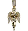 Hip Hop Micro Paved Zircon Angel Jesus Wing Copper Two Tone Iced Out Full Cz Pendant Necklaces Gift wl1138