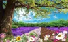 Unter dem großen Baum, wilde Blumen und wunderschöne Landschaft, 3D-Landschaftsvorhänge, Innendekoration, hochwertiger Sonnenschutzvorhang