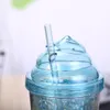 Nuovo modello glitterato da 500 ml Bottiglia d'acqua a doppio strato Bottiglia di cannuccia di plastica Regalo innovativo Cannuccia per gelato Bottiglia per bevande salutari per esterni