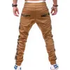 Camouflage Stitching Trousers Solid color Cotton Casual Harem Pants Mens Slim fit Joggers Sweats Khaki Gray Black6140792