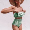 Dziewczyny w paski nieregularny strój kąpielowy womanhigh talii bikini lotos liść dwuskładnikowy stroje kąpielowe moda na plażowy garnitur HHA1336