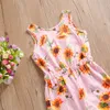 Summer Kids Baby Girl Sunflower print stripe Rompers Sleeveless Girls striped Jumpsuit bowknot backless jumpsuits Toddler Clothes M1631