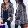 Casual Women's Leopard Print Blazer V Neck Slim Jacket Coat Vintage Outwear High Street New Fashion