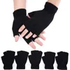 Fashion-Black Short Half Finger Fingerless Wool Knit Wrist Glove Winter Warm Workout For Women And Men