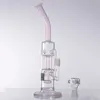 11,4 polegadas Pink Oil Dab Rigs Glass Bong Hookahs Perc Bubbler Water Pipes Heady Percolator Portable