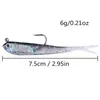 7,5 cm 6g de peixe biônico gancho de iscas macias iscas de gabaritos ganchos de silicone cinza engrenagem de pesca 10pieces/lote f-8