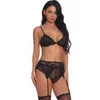 Vente chaude lingerie sexy dentelle push up ensemble de sous-vêtements demi-tasse soutien-gorge + culotte + jarretière pour les femmes