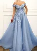 Elegant Plus Size Prom Dresses A Line Lace 3D Floral Appliqued Off Shoulder Pleats Floor Length Formal Dress Evening Dress Wear ogstuff