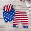 Ensembles de vêtements pour enfants 2019 vêtements d'été pour bébés drapeau américain imprimé à rayures étoiles pour garçons tenues mode haut à capuche + shorts costumes pour enfants