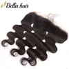 Brazylijskie ludzkie włosy wątki z koronkowymi czołowymi zamknięciem ciało fala uszy do uszu tkająca wiązki Virgin Hair Perming 4pcs/Lot Bellahair