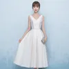 V Neck Satin Wedding Dresses with Bow Tea Length Bridal Gowns 2019 Beach Wedding Gown Bruidsjurken3088776