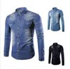 Nouveau Chemise en jean noir hommes automne mode Double poche Demin Chemise décontractée chemises cintrées Chemise Homme Marque254t