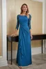 Teal Blue Mother of the Bride Dresses for Wedding 3/4 Long Sleeve Evening Gowns Pleated Crystals Lace Beads Chiffon Wedding Guest Dress