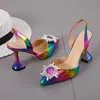 뜨거운 판매-2020 신발 패션 무지개 섹시한 다이아몬드 크리스탈 태양 꽃 뾰족한 발가락 높은 뒤꿈치 샌들 정장 구두. LX-005