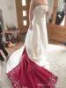 خمر الأحمر والأبيض الحرير فساتين الزفاف خط 2020 صورة حقيقية زائد الحجم تطريز مطرز أثواب الزفاف للحديقة فستان الزفاف البلد
