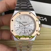 7 Stil Yeni Kuvars Kronograf Erkek İzle 26320ST Beyaz Dial Sapphire Strowwatch Gül Altın İki Tonlu Kılıf Çelik Bant Beklemleri Puretime