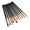 12st Professional Eyes Makeup Brushes Set Wood Handle Eyebrow Eyeliner Eyeshadow Blending Powder SMUDBE BRUSH Black/ White