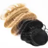 Brasilianska 12 till 26 tum 1B 27 Två ton Blondin Ombre färg 120g Kroppsvåg Drawstring Ponytails Virgin Human Hair Extension