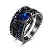 Women Rings Big Black Blue Stone Fashion Wedding Ring Set Engagement Promise Bague Femme Europe Fashion Twoinone Rings80891296901688