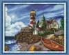 The seaside lighthouse scenery home decor painting ,Handmade Cross Stitch Embroidery Needlework sets counted print on canvas DMC 14CT /11CT