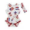 USA Flag Jumpsuit Baby Girls Tassel Ärmlös Romper Amerikansk Flag Print Rompers Nyfödda Kids USA Jumpsuit med huvudband GGA3364-2