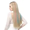 1PC/20" Long Straight Fake Colored Hair Extensions Clip in Highlight Rainbow Hair Streak Pink Synthetic Hair Strands