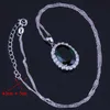 Charming Oval Egg Green Cubic Zirconia White CZ 925 Sterling Silver Jewelry Sets For Women Earrings Pendant Chain Ring V0285