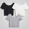 2020 Fashion Women Scoop Neck Crop Tops Short Sleeve Bare Midriff Casual Blouse T-Shirt Loose Cotton T Shirt Women Top