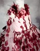 Burgundy Flower Girl Dresses for Weddings 3D Floral Söt små tjejer Pagant Klä Långärmad First Holy Communion Dresses