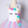 Çiçek Kız Unicorn Tutu Elbise Pastel Gökkuşağı Prenses Kız Doğum Günü Partisi Elbise Çocuk Çocuklar Cadılar Bayramı Unicorn Kostüm 1-14Y