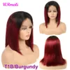 13x4 Kort Ombre Bob Wig Brasilian Lace Front Human Hair Wigs för svarta Kvinnor Med Baby Hair Straight Full End Lace Frontal Wig