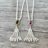 Red/Green zircon charm Pendant CZ Micro pave Connector,Natural Shell Pearl Beads Chain tassels Women Jewelry Necklace NK512
