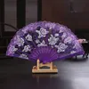 İspanyol Stil Gül Çiçek Tasarım Plastik Çerçeve Dantel İpek El Fan, Çin Zanaat Katlanır Fan 2022