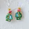 Fashion- New Jewelry Enamel Glaze Copper New Fashion Green Crocodile Pink Flower Women Stud Earrings