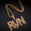 A-Z Custom Name Drip Number Letters Necklaces & Pendant Charm Men's Zircon Hip Hop Jewelry With 3MM Gold Silver Rose Gold Rope Chain