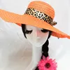 Kvinnor Summer Straw Sun Hat Wide Brim Bucket Cap Retro Leopard Ribbon Big Straw Bowknot Beach Cap 13 färger