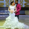 2020 Elegante Spitze Lange Ärmel Meerjungfrau Afrikanisches Hochzeitskleid mit Rüschen Zug Südafrika Plus Size Nigeria Hochzeit Brautkleider